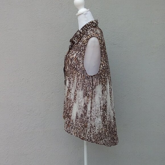 Chico's Woman's Blouse Size Large Beige Brown Transitional Animal Print Sheer - Picture 4 of 6